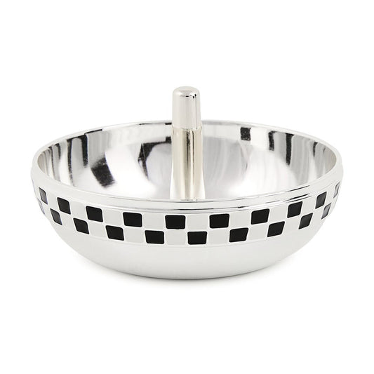 Postříbřená mistička na prsteny s černo-bílými kostkami Celebrate Trinket Dish MacKenzie-Childs Waterfall Bathrooms