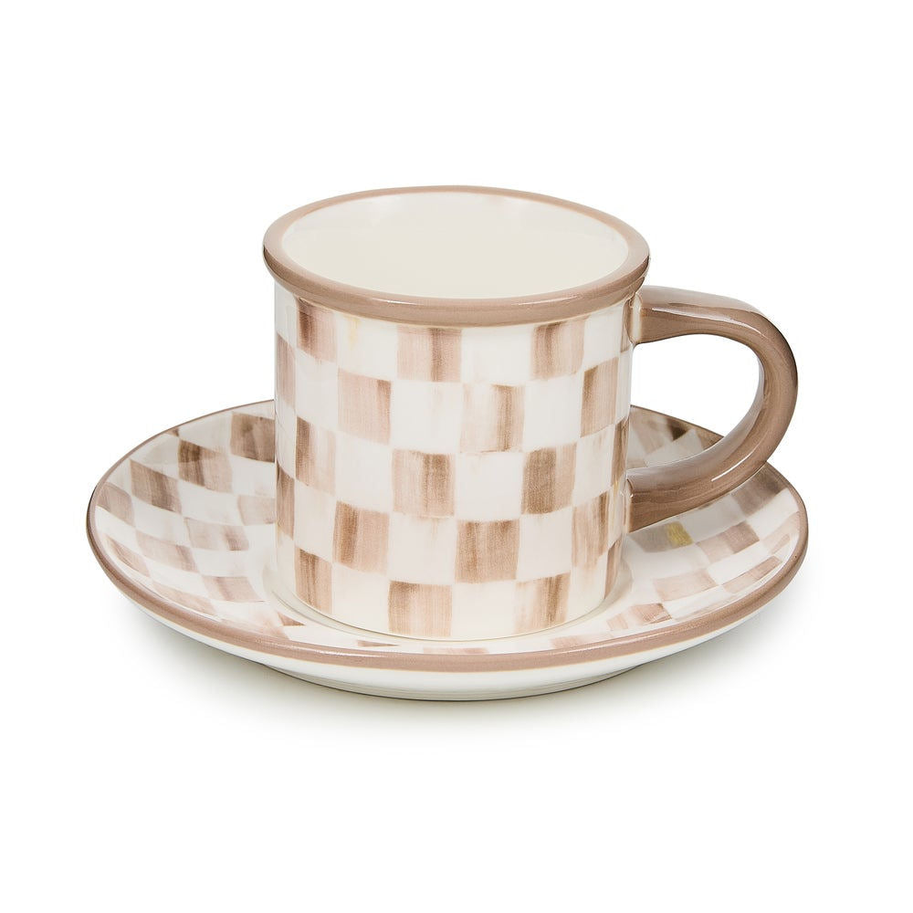 Sada 2 ks espresso šálků a podšálků Mocha Check - MacKenzie-Childs