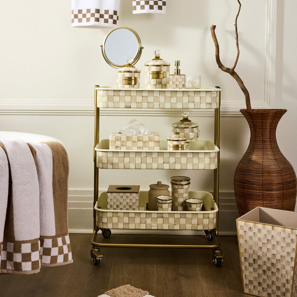 Mackenzie-Childs Mocha Check třípatrový kuchyňský vozík