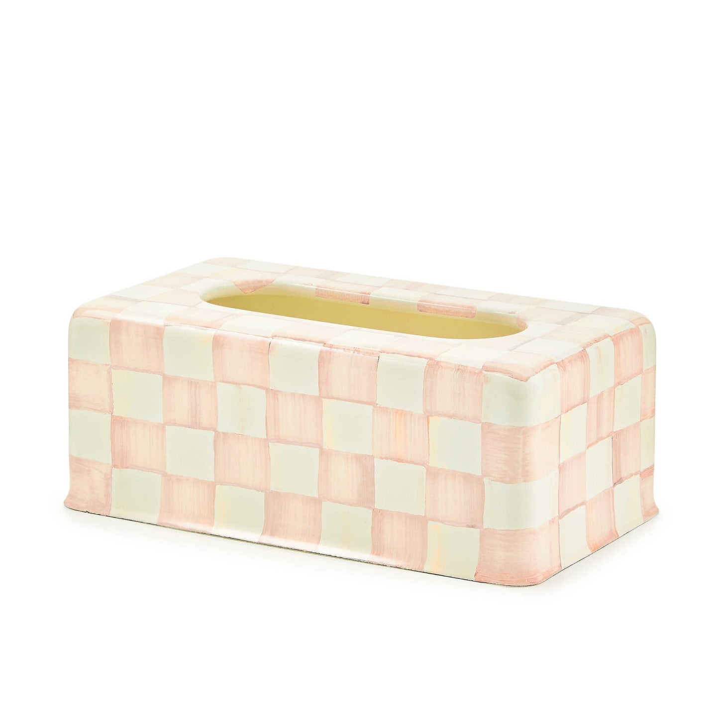 Obal na kapesníky Rosy Check Standard od MacKenzie-Childs, ručně malovaný, růžový kostkovaný vzor, Waterfall Bathrooms.
