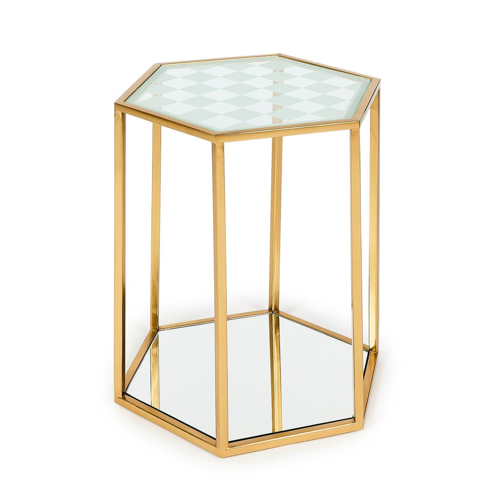 MacKenzie-Childs Odkládací stolek Honeycomb, mosazný rám, leptané sklo, 55.88 cm, Waterfall Bathrooms