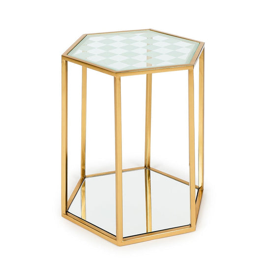 MacKenzie-Childs Odkládací stolek Honeycomb, mosazný rám, leptané sklo, 55.88 cm, Waterfall Bathrooms