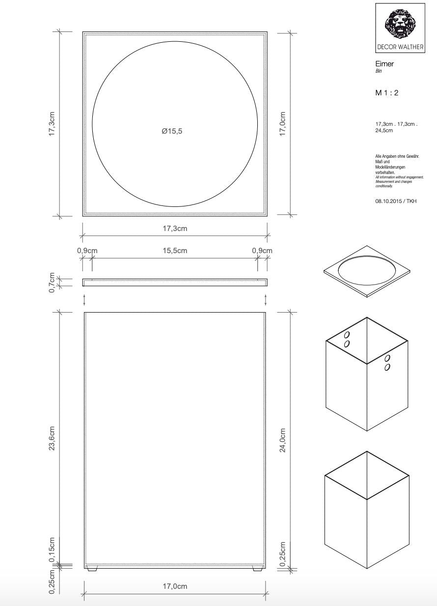 Luxusní hranatý odpadkový koš CORNER od Decor Walther, matná zlatá povrchová úprava, objem 6l, Waterfall Bathrooms.
