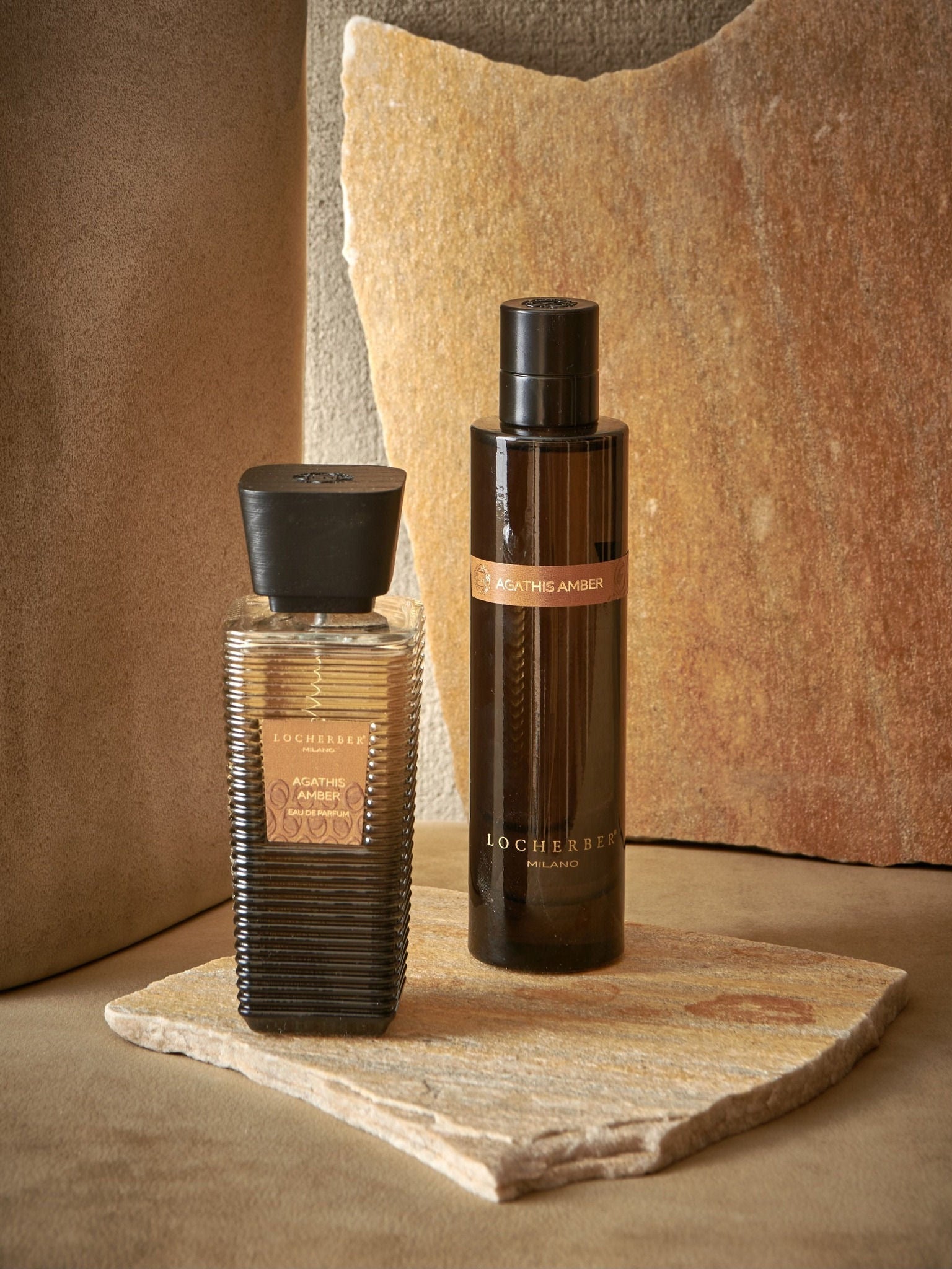 Parfémovaná voda Agathis Amber (100 ml) od Locherber Milano, vůně jantar, bergamot, vanilka a santalové dřevo, Waterfall Bathrooms.