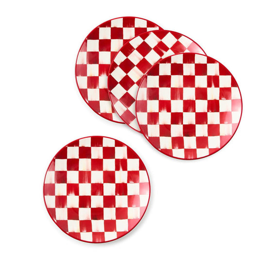 Sada 4 dezertních talířů Cherry Check od MacKenzie-Childs, kamenina, s červeným kostkovaným vzorem, Waterfall Bathrooms.