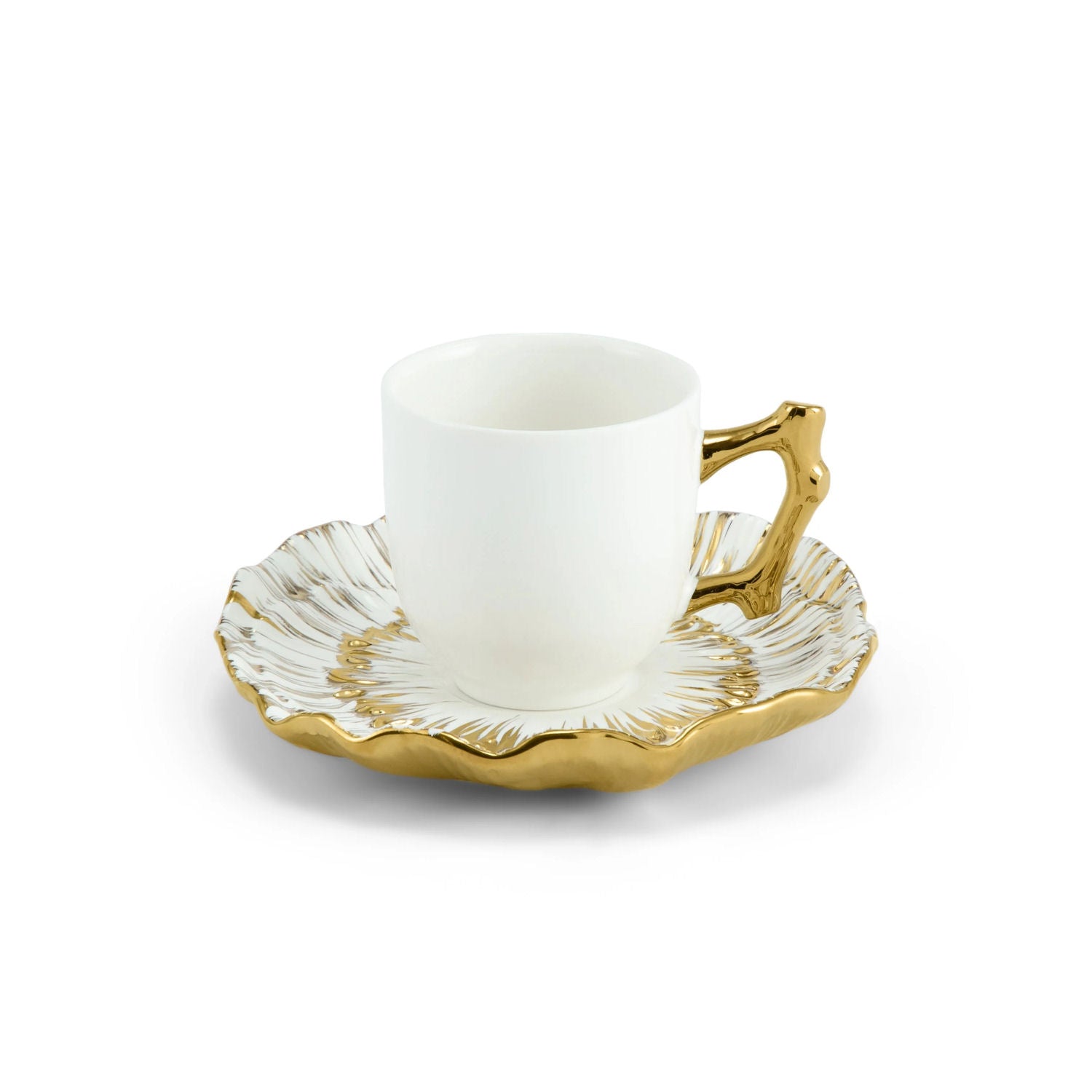 Luxusní sada 4 porcelánových espresso šálků s podšálky Anemone od Michaela Arama v elegantním bílo-zlatém provedení - Waterfall Bathrooms