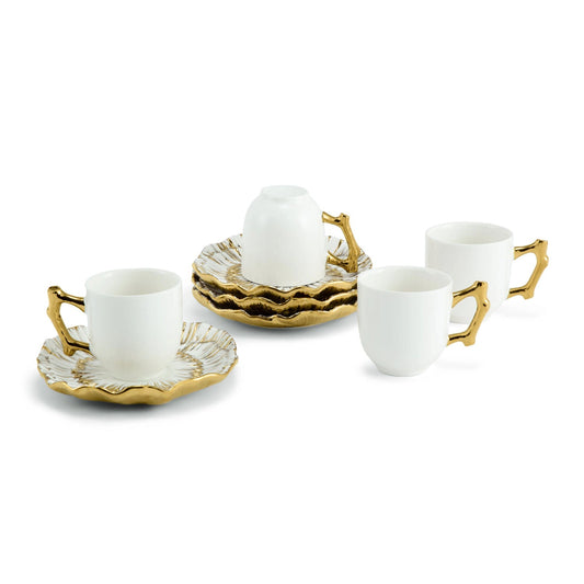 Luxusní sada 4 porcelánových espresso šálků s podšálky Anemone od Michaela Arama v elegantním bílo-zlatém provedení - Waterfall Bathrooms