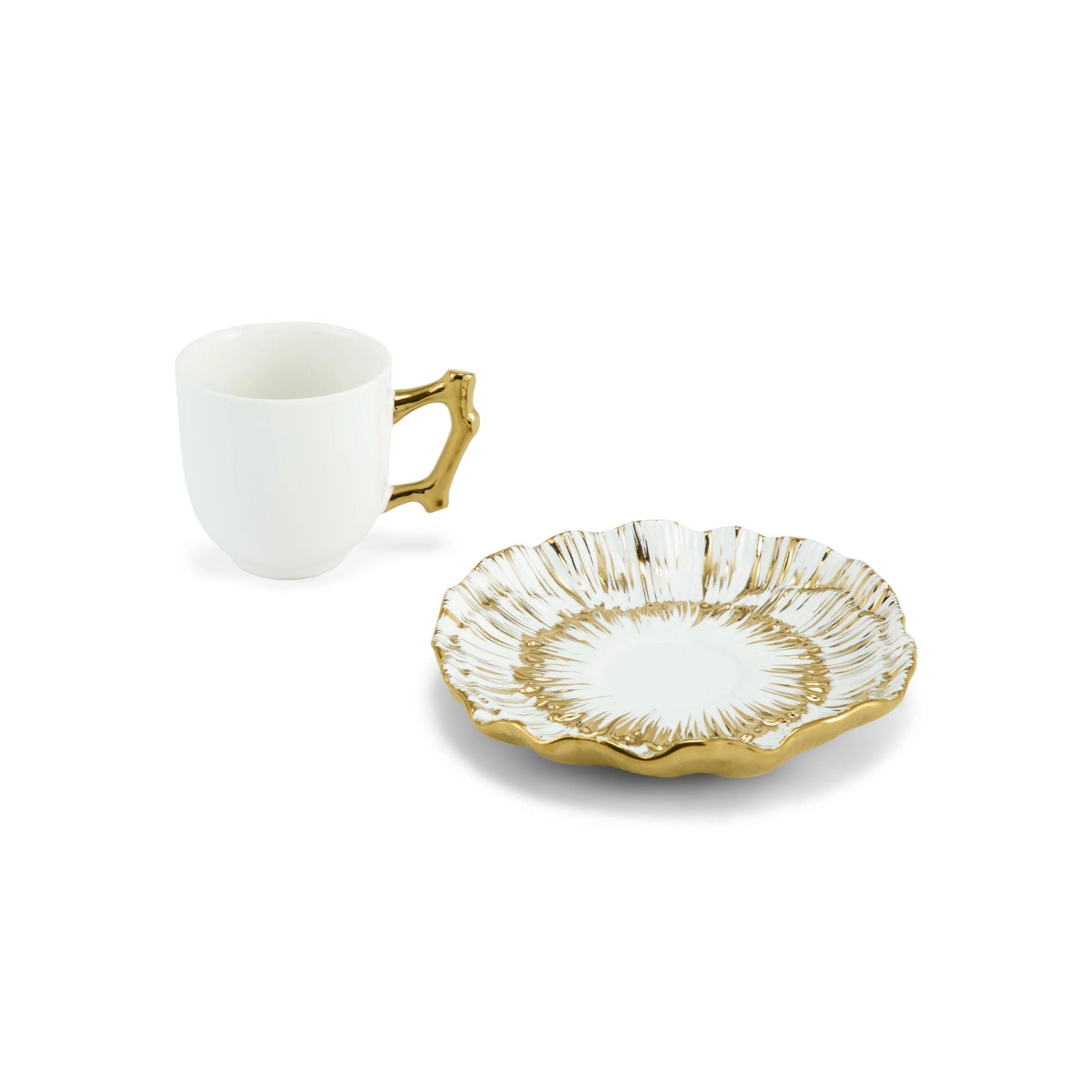 Luxusní sada 4 porcelánových espresso šálků s podšálky Anemone od Michaela Arama v elegantním bílo-zlatém provedení - Waterfall Bathrooms
