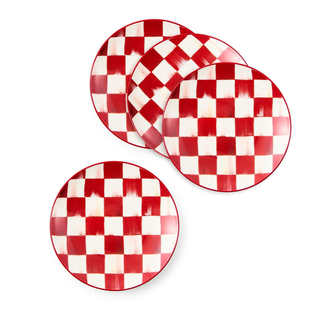 Sada 4 malých talířků Cherry Check od MacKenzie-Childs, kamenina, s červeným kostkovaným vzorem, Waterfall Bathrooms.