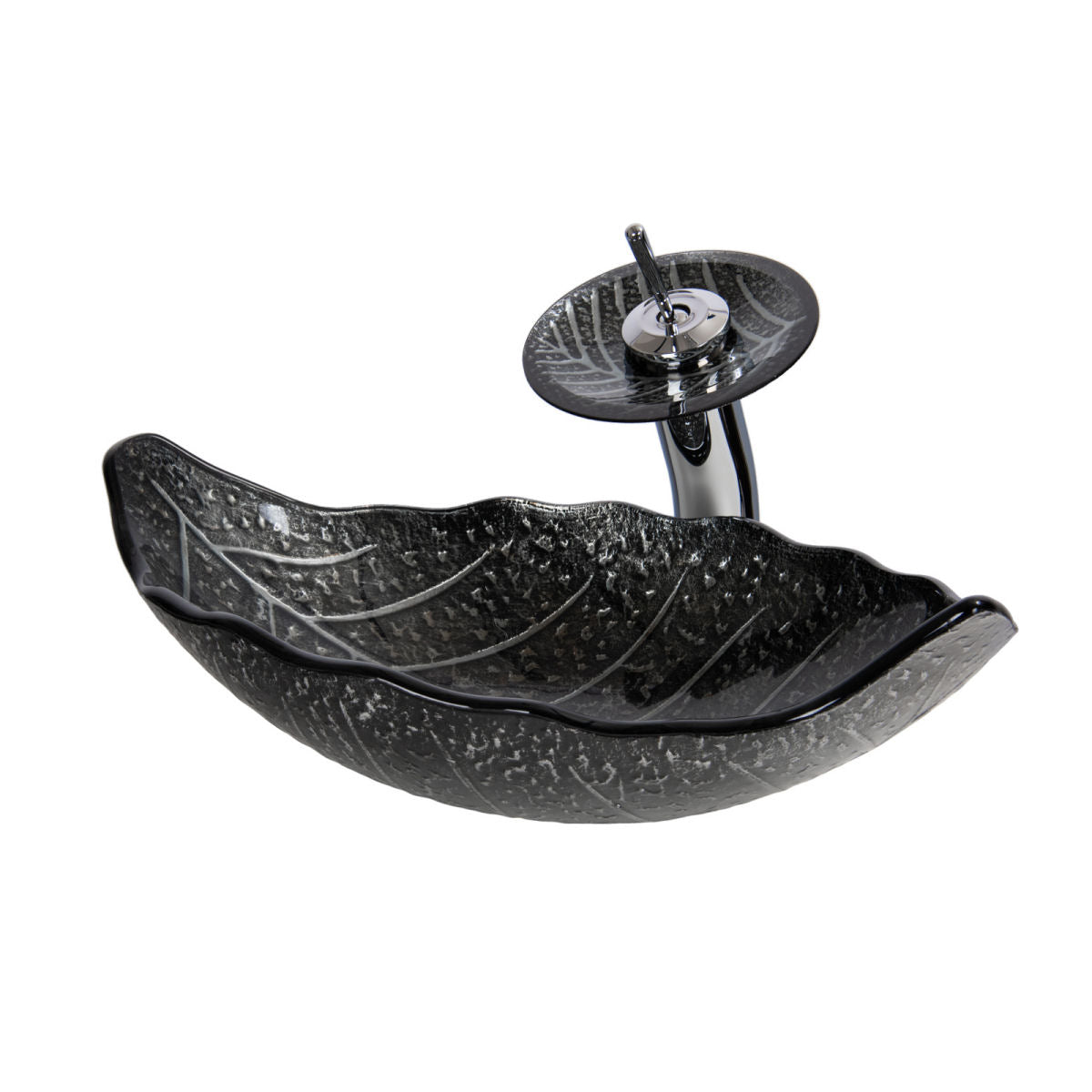 Designové skleněné šedé umyvadlo ve tvaru listu LEAF METAL