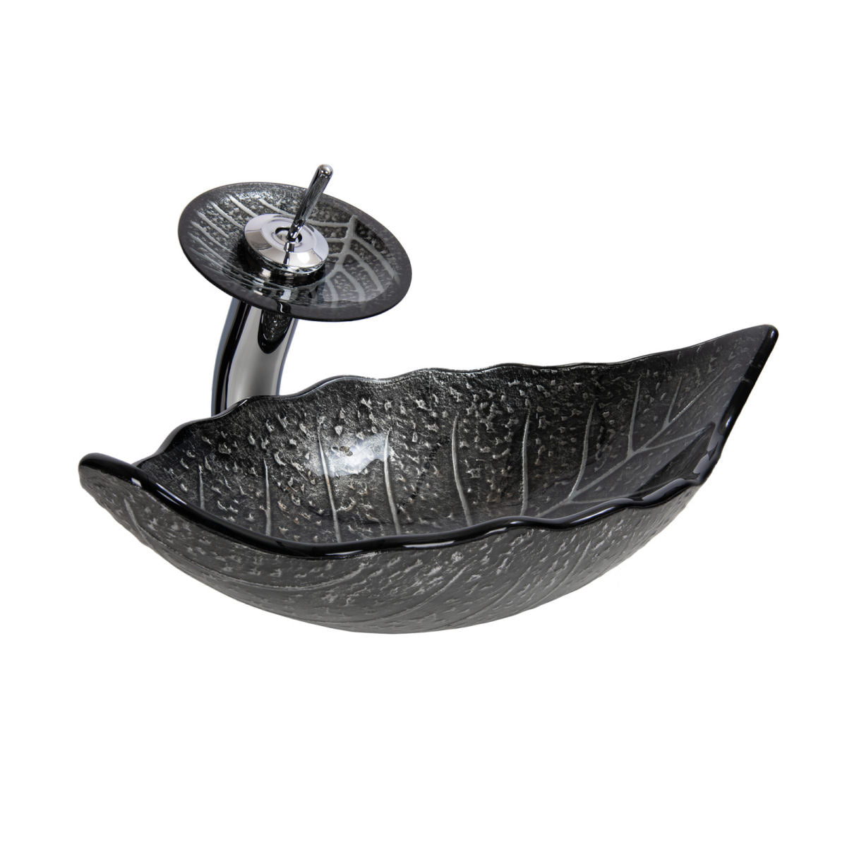 Designové skleněné šedé umyvadlo ve tvaru listu LEAF METAL