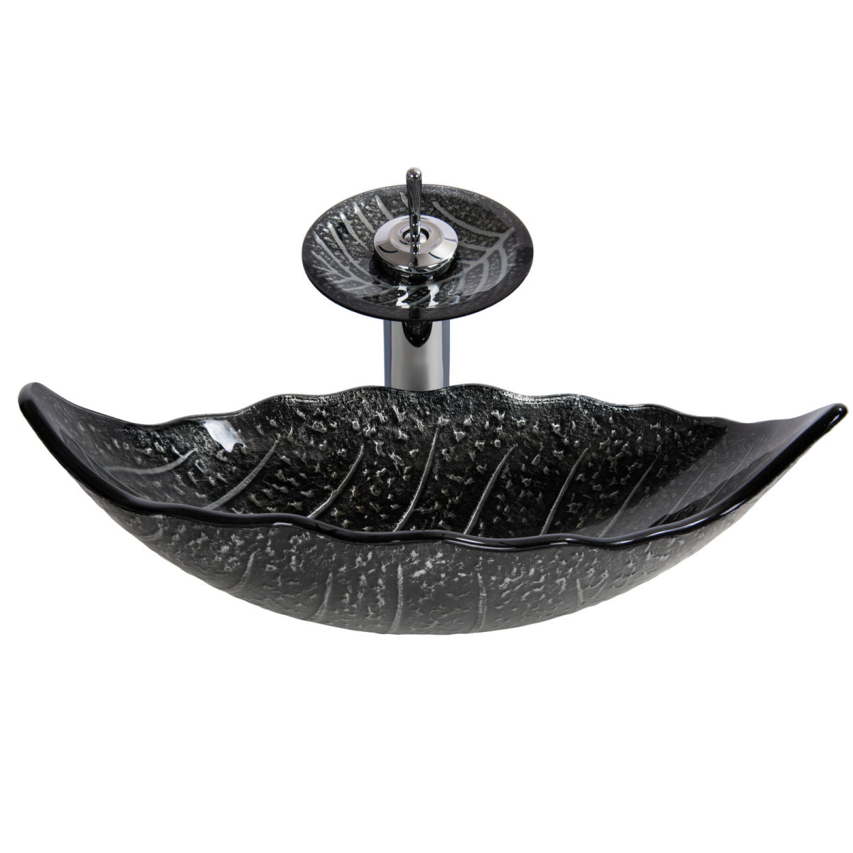 Designové skleněné šedé umyvadlo ve tvaru listu LEAF METAL