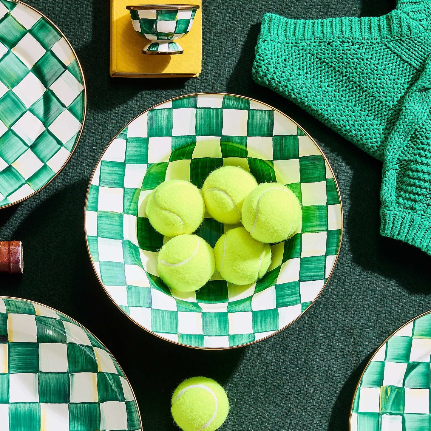 MacKenzie-Childs Servírovací mísa Emerald Check, smaltovaná ocel, zelené kostky, Waterfall Bathrooms