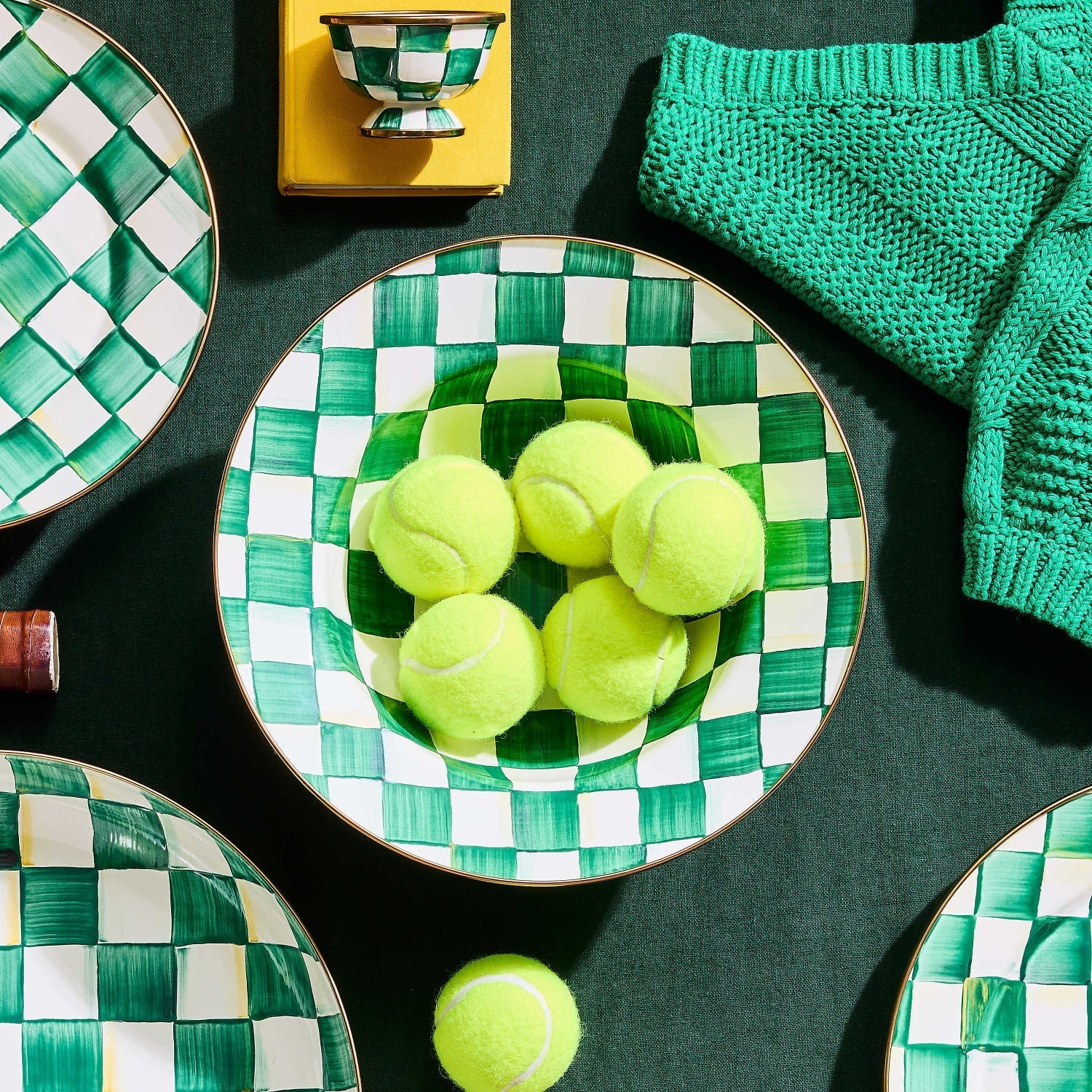 MacKenzie-Childs Servírovací mísa Emerald Check, smaltovaná ocel, zelené kostky, Waterfall Bathrooms