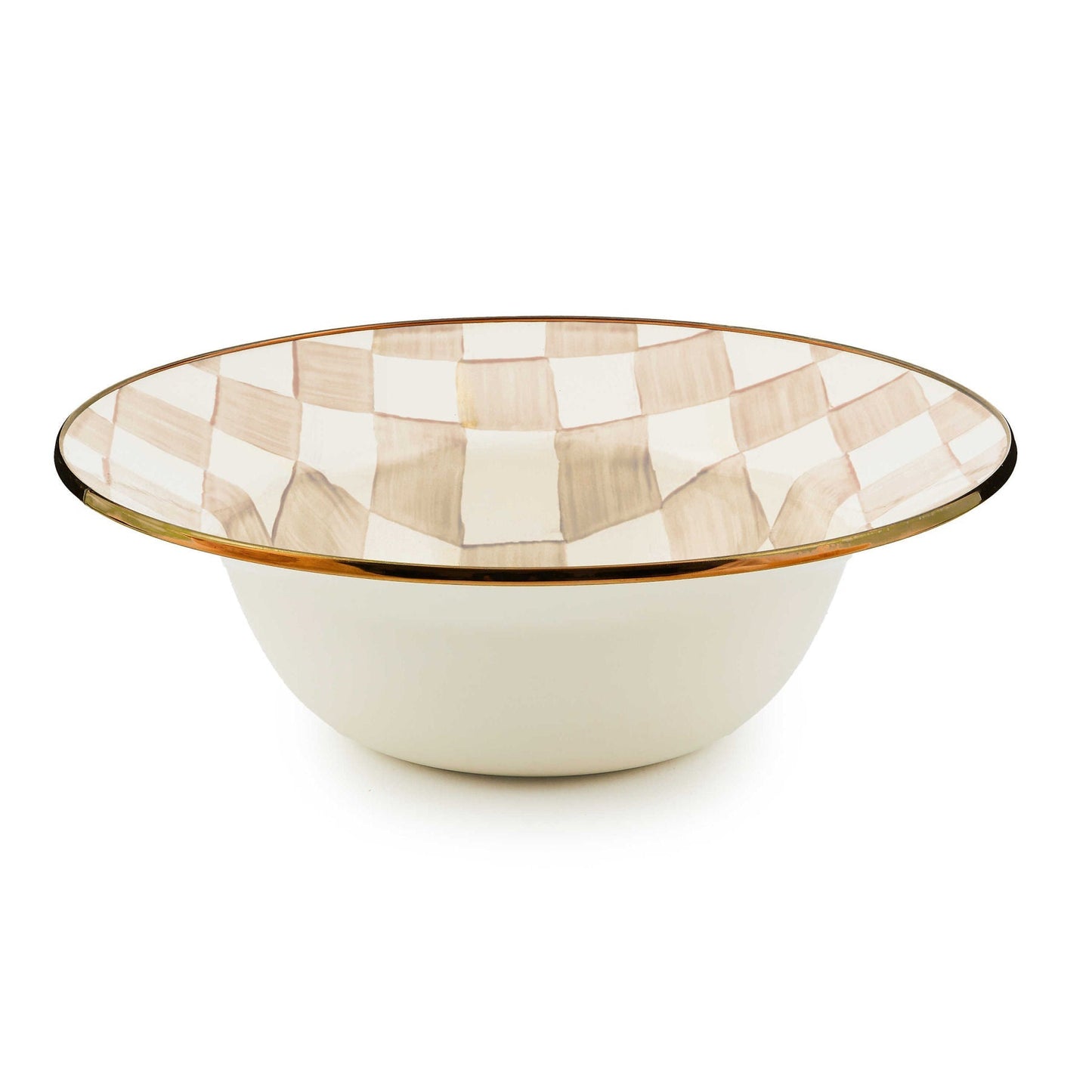 MacKenzie-Childs servírovací mísa Mocha Check, velká smaltovaná mísa na ovoce a saláty, hnědé kostky, Waterfall Bathrooms