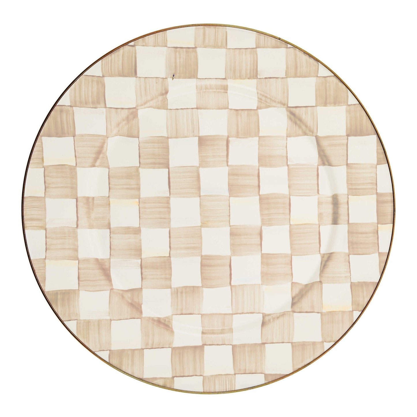 Velký ručně malovaný ocelový podnos s kávovými kostkami a bronzovým okrajem Mocha Check Serving Platter MacKenzie-Childs Waterfall Bathrooms