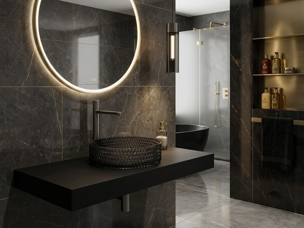 Skleněný umyvadlový set Gun Metal