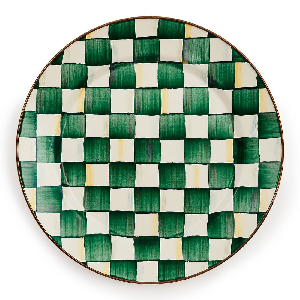 Luxusní smaltovaný servírovací talíř MacKenzie-Childs Emerald Check se smaragdově zeleným vzorem přináší do stolování osobitou eleganci - Waterfall Bathrooms