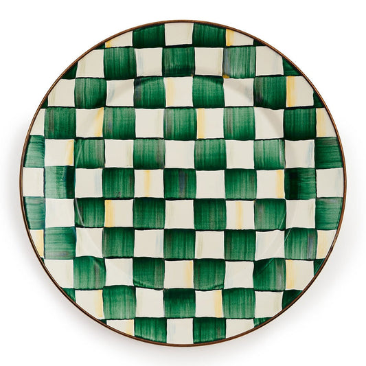 Luxusní smaltovaný servírovací talíř MacKenzie-Childs Emerald Check se smaragdově zeleným vzorem přináší do stolování osobitou eleganci - Waterfall Bathrooms