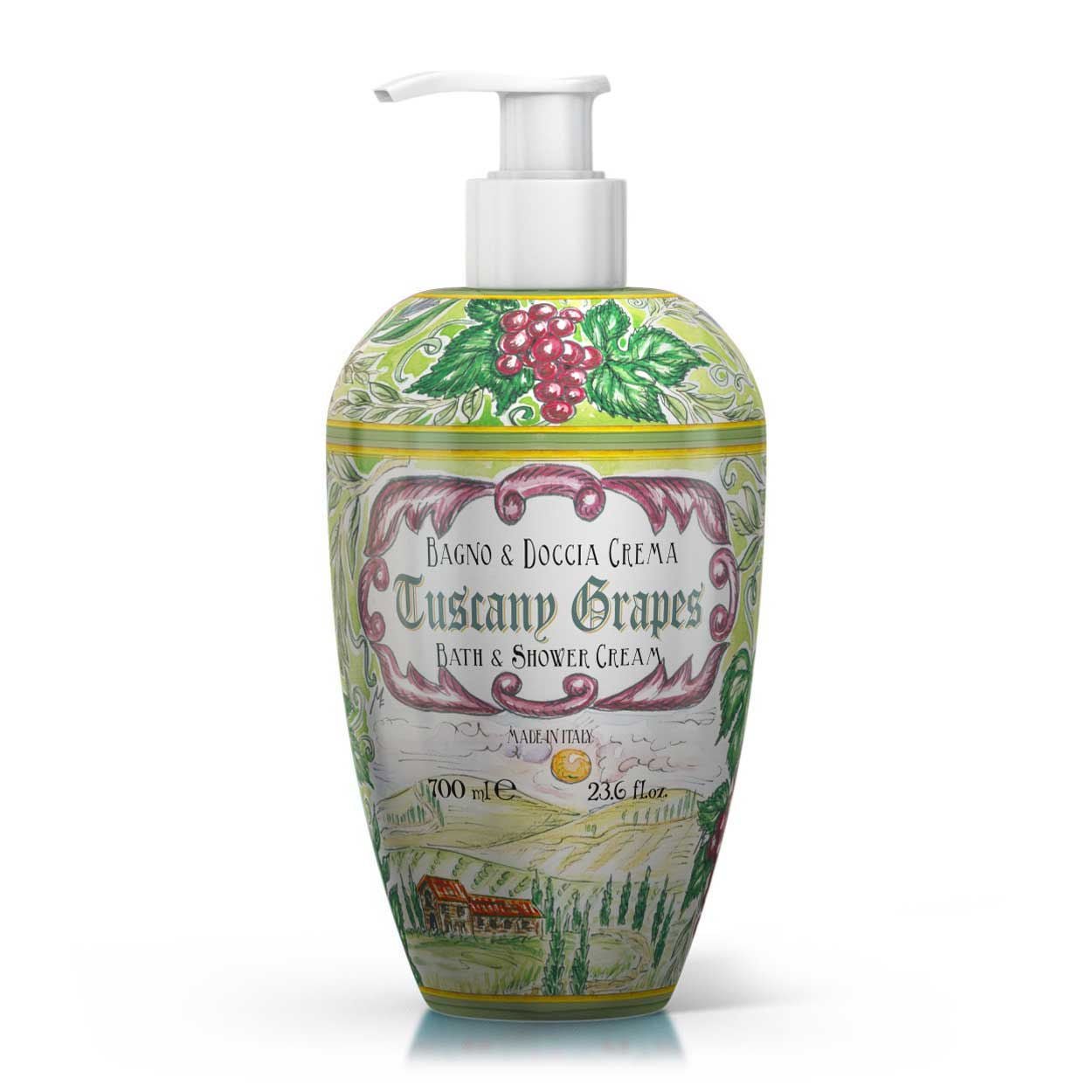 Sprchový gel a pěna do koupele Rudy Profumi Tuscany Grapes, s vůní Hroznů a Vinné révy, 700 ml, Waterfall Bathrooms.