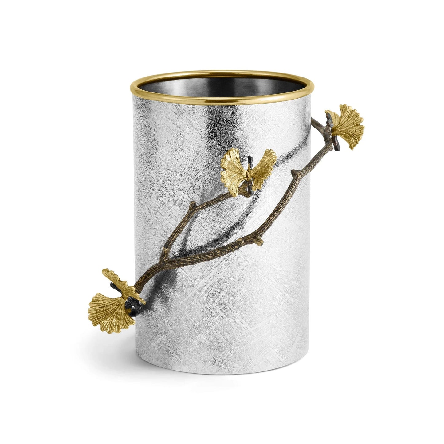 Stojan na kuchyňské náčiní Butterfly Ginkgo od Michael Aram z nerezové oceli a mosazi, s motivem motýlích ginkgo listů, Waterfall Bathrooms.
