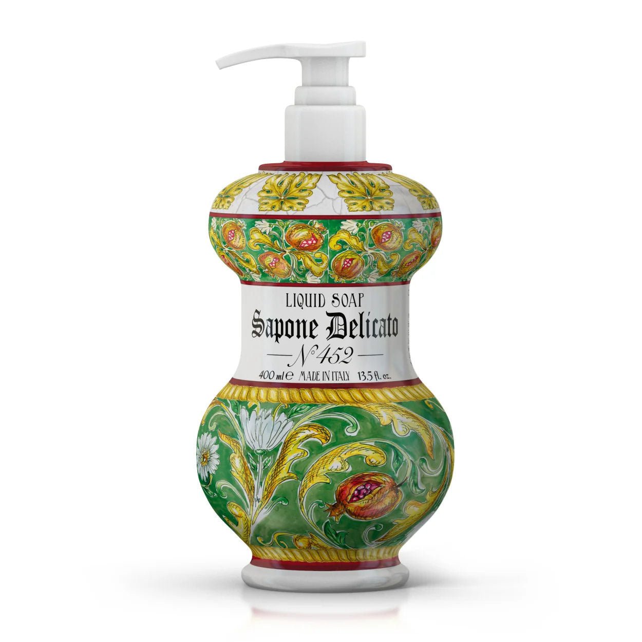 Tekuté mýdlo na ruce a obličej Rudy Profumi Gli Albarelli 452 Granatum, s vůní Zázvoru a Granátového Jablka, 400 ml.