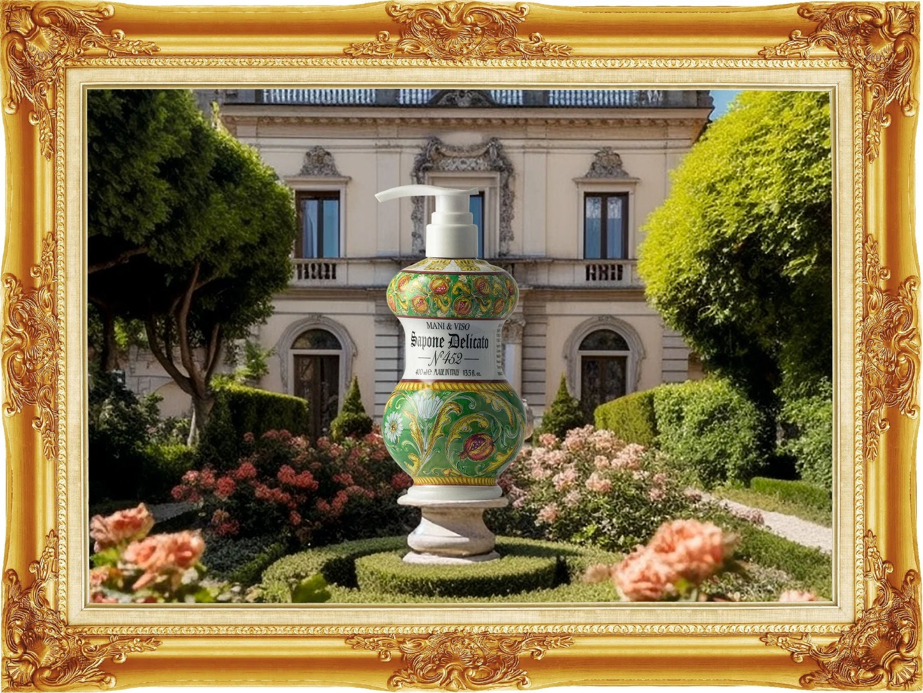 Tekuté mýdlo na ruce a obličej Rudy Profumi Gli Albarelli 452 Granatum, s vůní Zázvoru a Granátového Jablka, 400 ml.