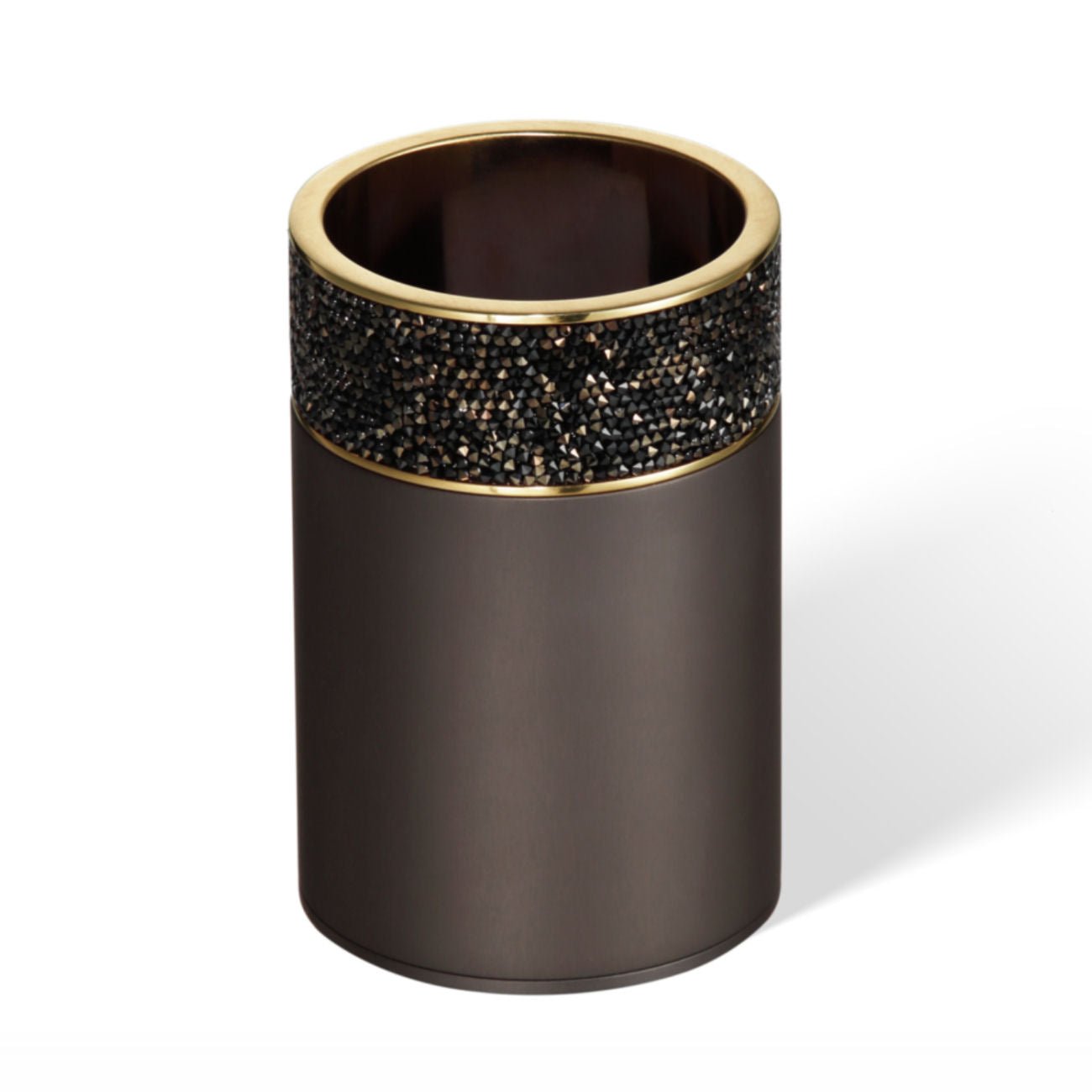 Luxusní víceúčelová dóza či držák na kartáčky tmavý bronz / matné zlato se Swarovski® krystaly