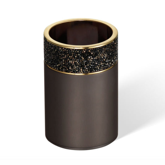 Luxusní víceúčelová dóza či držák na kartáčky tmavý bronz / matné zlato se Swarovski® krystaly