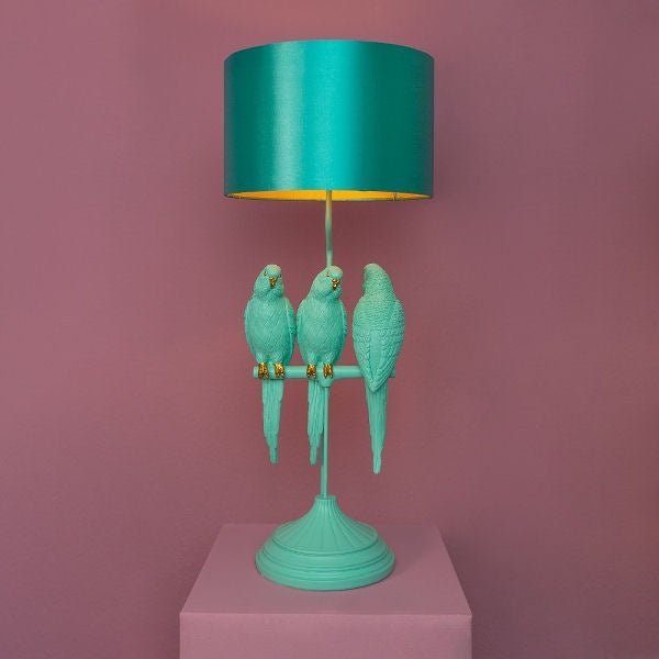 Tyrkysová lampa s papoušky