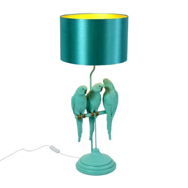 Tyrkysová stolní lampa s papoušky