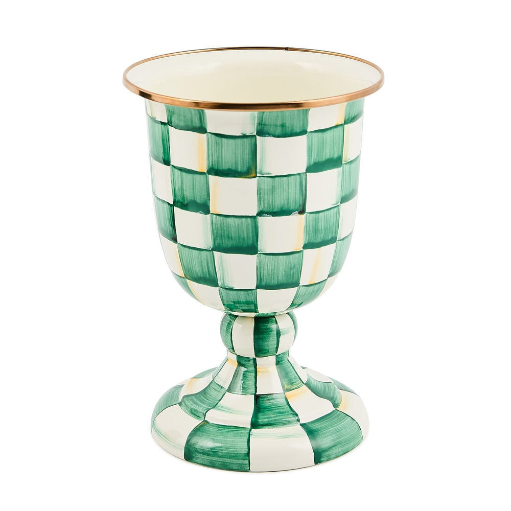 Luxusní smaltovaná váza na podstavci MacKenzie-Childs Emerald Check v elegantním smaragdově zeleném provedení ozdobí každý stylový interiér. - Waterfall Bathrooms