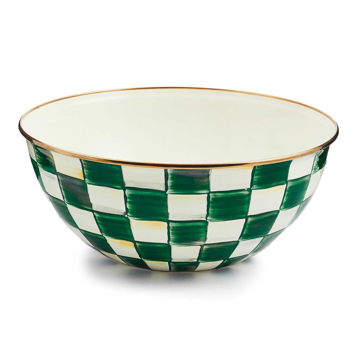 Velká smaltovaná miska Emerald Check od MacKenzie-Childs se zeleným kostkovaným vzorem, Waterfall Bathrooms.