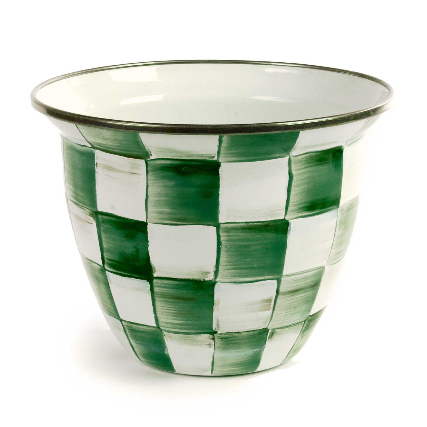 MacKenzie-Childs Velký smaltovaný květináč Emerald Check, smaltovaná ocel, zelené kostky, Waterfall Bathrooms