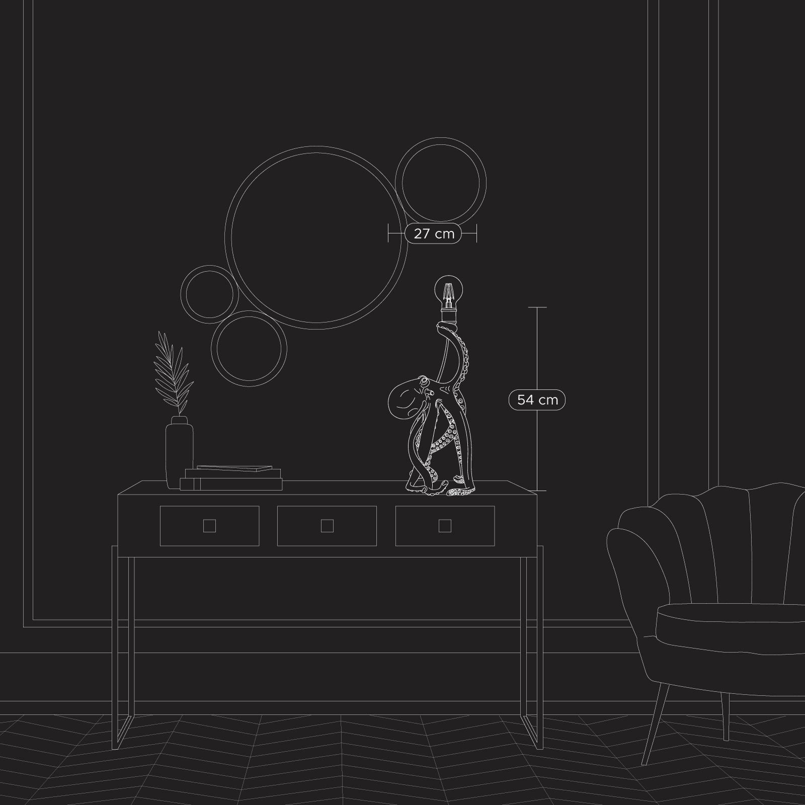 Luxusní zlatá stolní lampa Otto Octopus WERNS o výšce 54 cm přináší do interiéru výjimečný design a eleganci - Waterfall Bathrooms