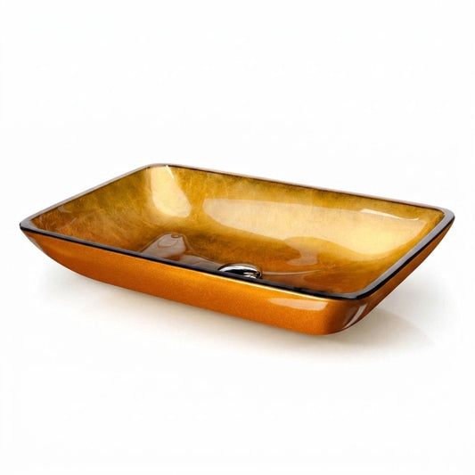 Zlaté skleněné obdelníkové umyvadlo Orange Gold