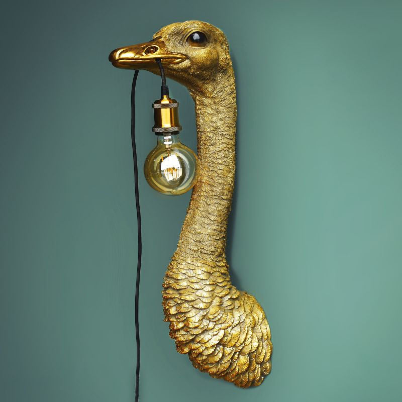 Nástěnná designová lampa na zeď pštros Franz Josef, zlatá