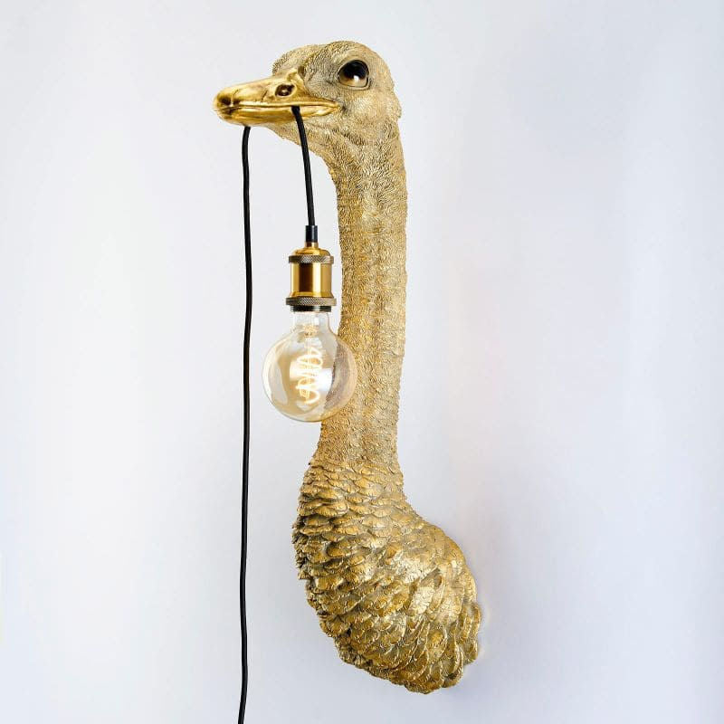 Nástěnná designová lampa na zeď pštros Franz Josef, zlatá