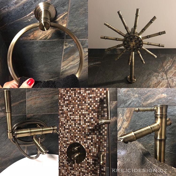 Koupelna s bronzovými bateriemi Bamboo Bronze, inspirace