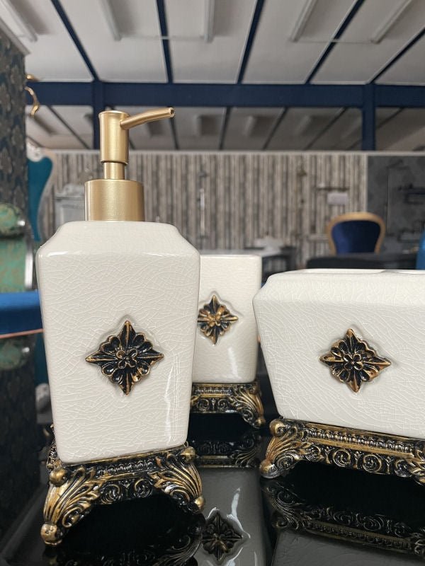 Broken Design Ivory Color Ceramic 4pcs Bathroom Accessories Set - |VESIMI Design| Luxury and Rustic bathrooms online
