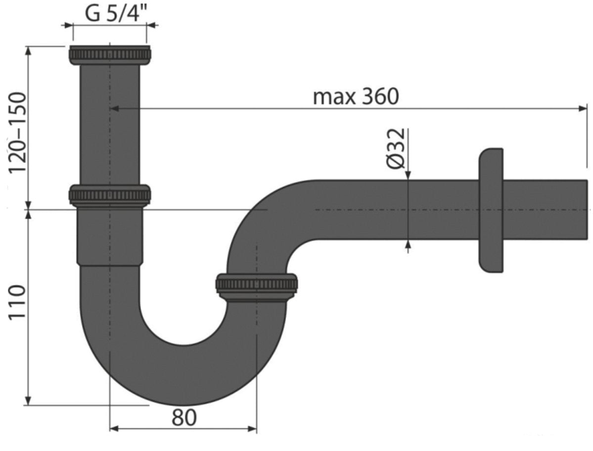 Designový umyvadlový sifon typu P v matně černém provedení Industrial Waterfall Bathrooms