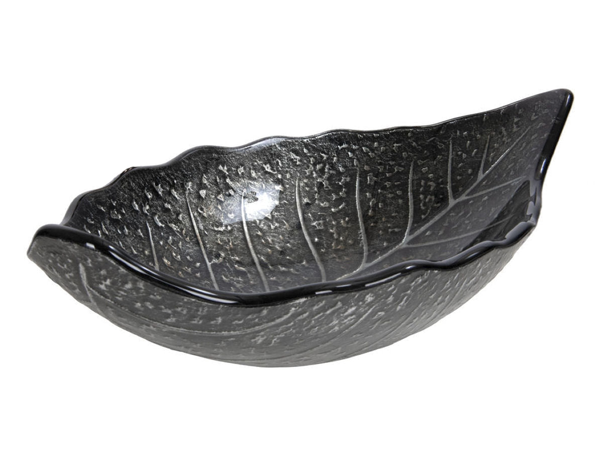 Designové skleněné umyvadlo na desku Waterfall Leaf ve tvaru listu v elegantních kovově šedých a stříbrných metalických odstínech