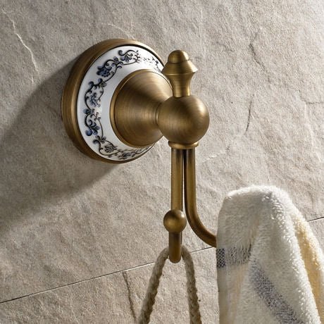 rustikální koupelnové doplňky, háček na ručníky antická mosaz, bronz