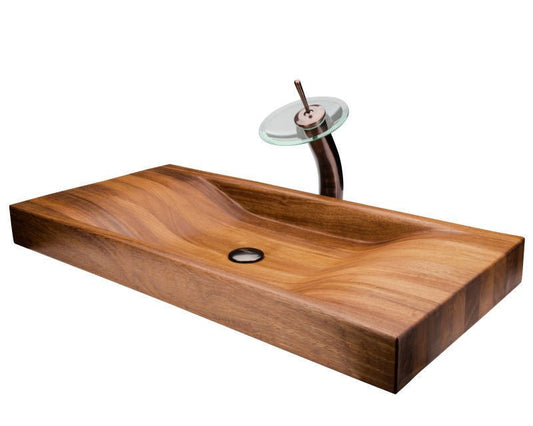 Elegant Design Wooden Basin with Waterfall® ORB Faucet - |VESIMI Design| Luxury Bathrooms & Deco