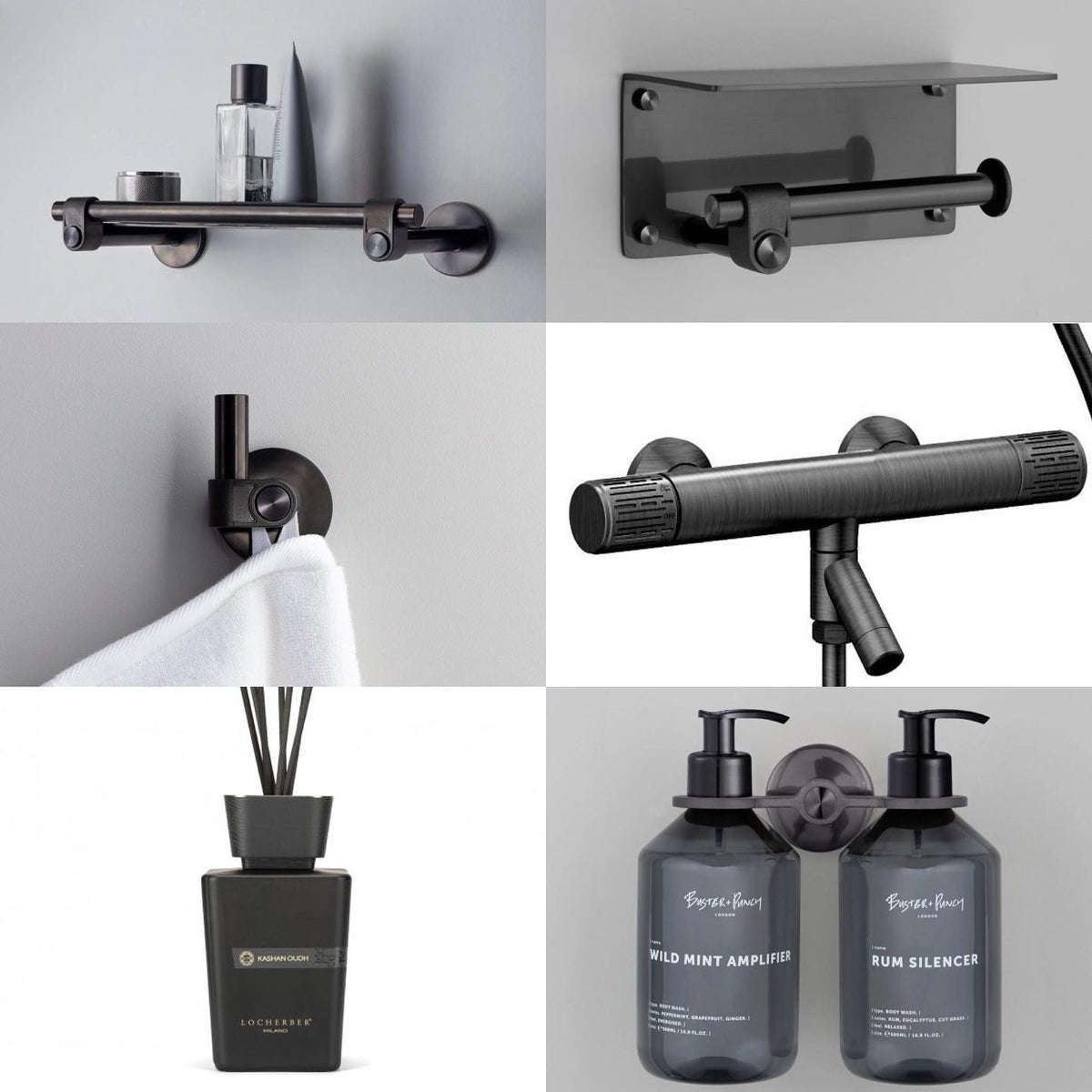 Industriální termostatická vanová baterie s ruční sprchou v barvě Gun Metal Waterfall Bathrooms