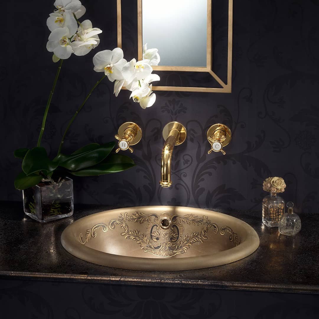 Luxury Brown Hand Painted Bronze Terzofoco Fireclay Bathroom Sink - |VESIMI Design| Luxury and Rustic bathrooms online