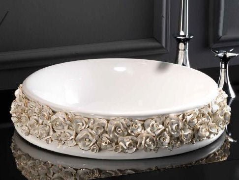 Luxury Hand painted Porcelain Bouquet Bathroom Sink by Terzofoco - |VESIMI Design| Luxury and Rustic bathrooms online