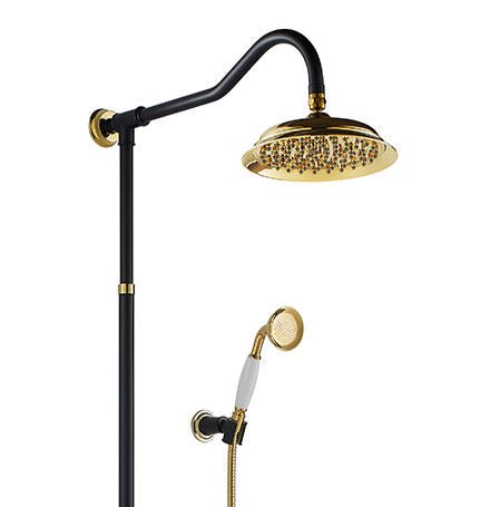 Luxusní černo zlatý sprchový set Cairo s hlavovou a ruční sprchou v orientálním stylu Waterfall Bathrooms