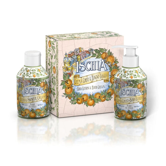 Luxusní dárková sada Ischia Rudy Profumi v elegantním balení s barevným citrusovým motivem nabízí prémiovou italskou kosmetiku. - Waterfall Bathrooms