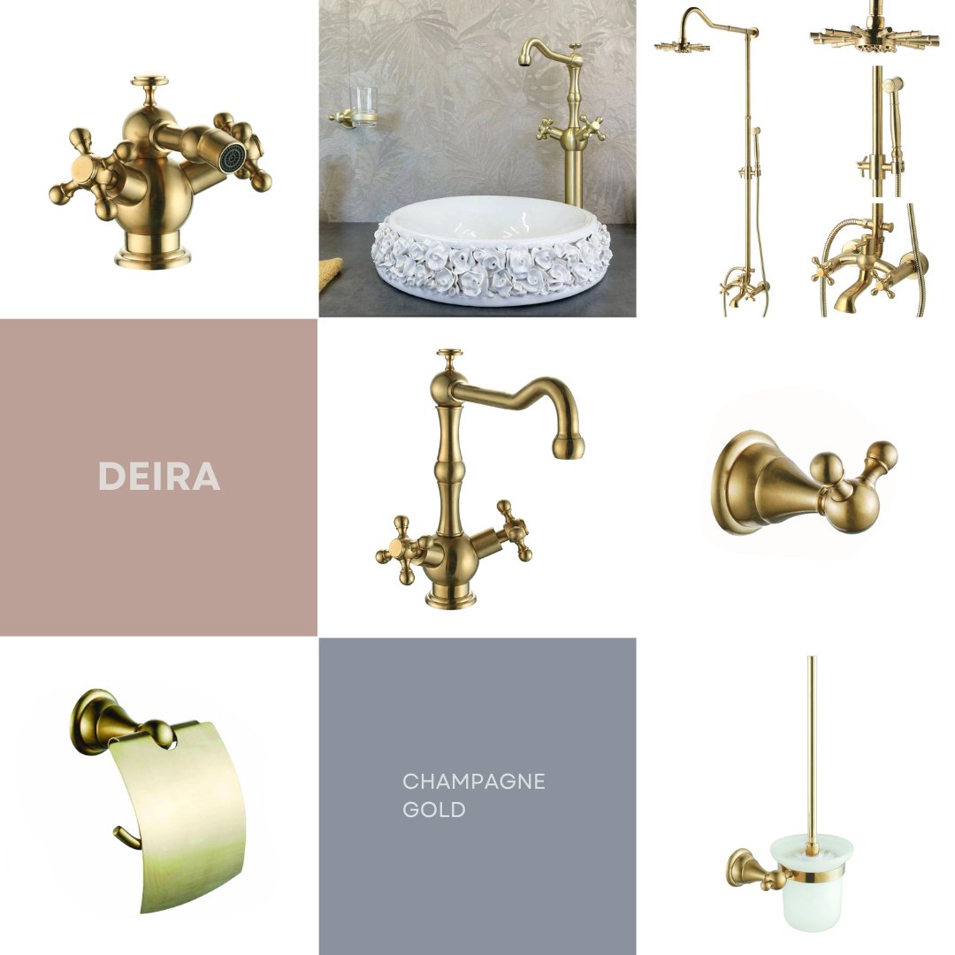 Luxusní nástěnný sprchový set v matném saténovém zlatě s celomosaznou ruční sprchou Waterfall Bathrooms